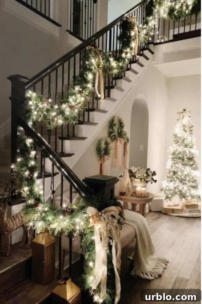 christmas garland on stairs inside