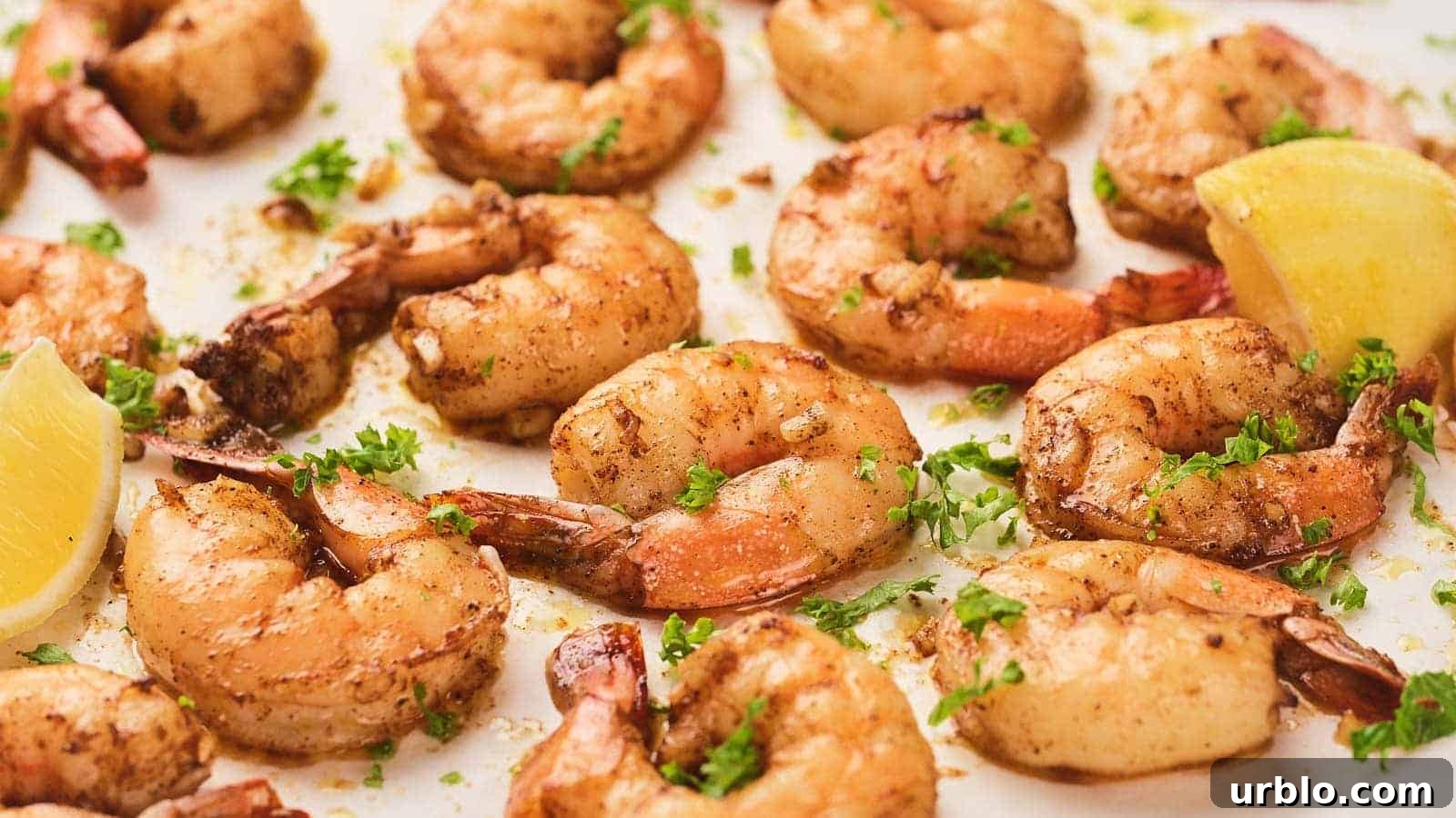 21 Crowd-Pleasing Potluck Recipes That Outshine Store-Bought Dishes 13 Cooked garlic butter shrimp seasoned with herbs and spices, garnished with chopped parsley, and served with lemon wedges.