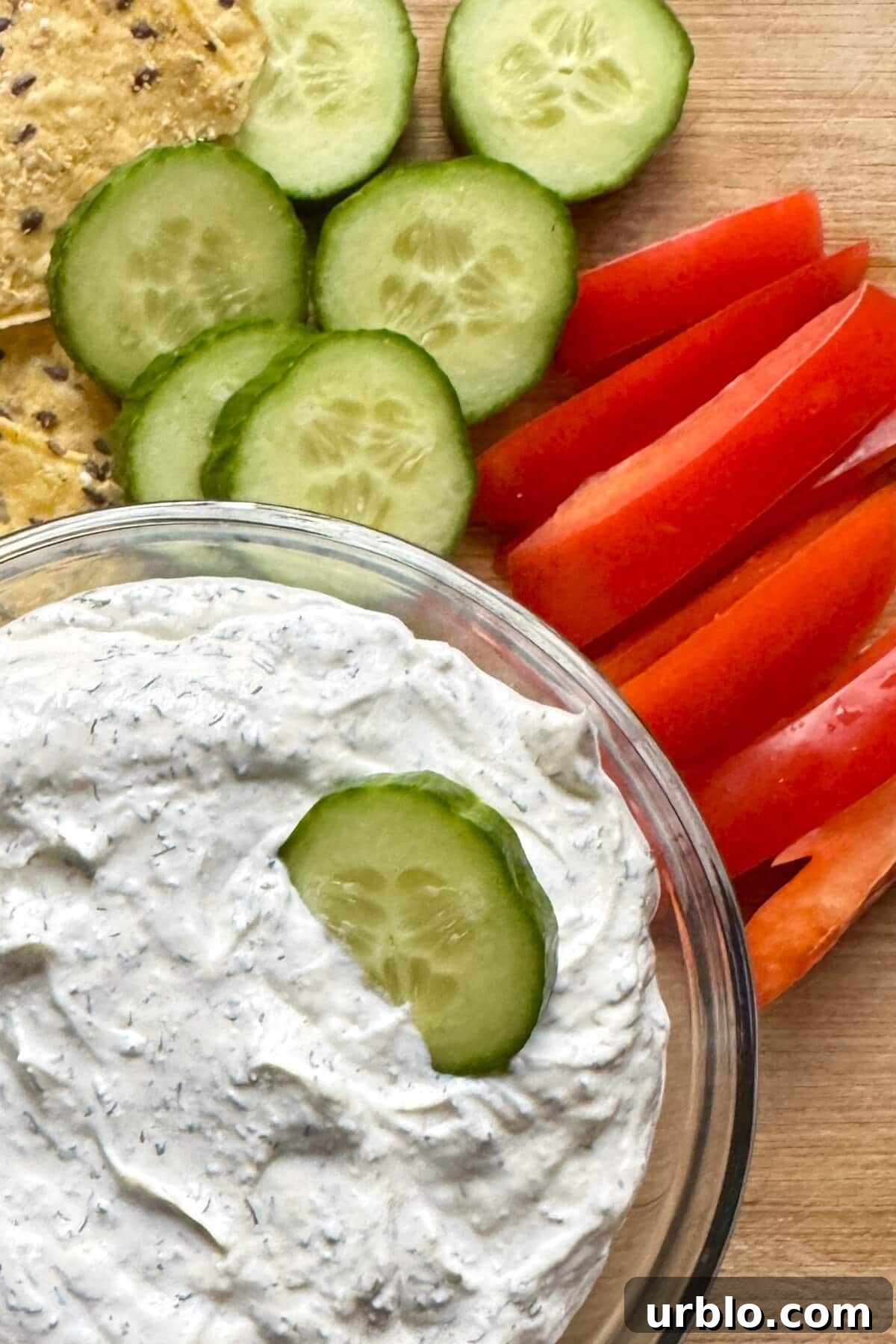 Quick 5-Minute Creamy Dill Dip Recipe for Parties and Snacks 3 Dip with a cucumber.