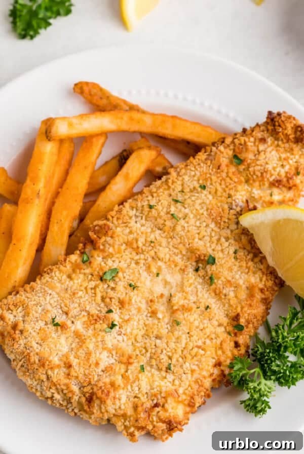 Leftover fish reheated in air fryer and served with fries and a lemon slice.