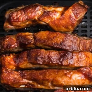 Ribs being reheated in the basket of the air fryer.