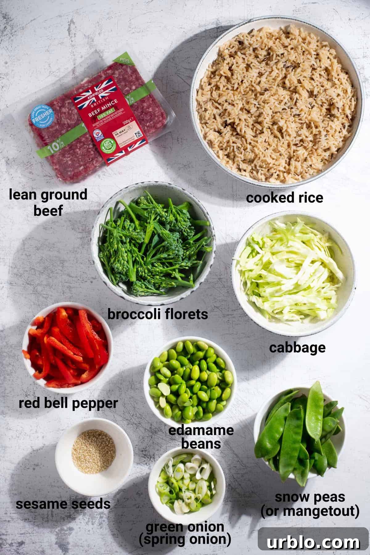 Beef teriyaki bowls ingredients.