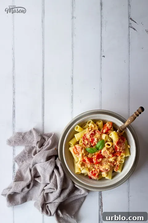 A bowl of feta tomato pasta