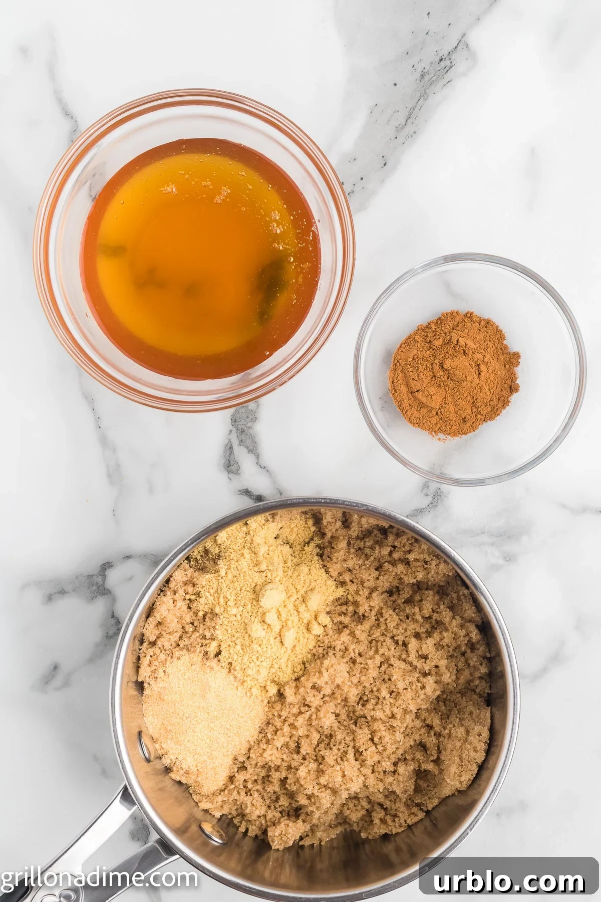 Combining the glaze ingredients in the sauce pan