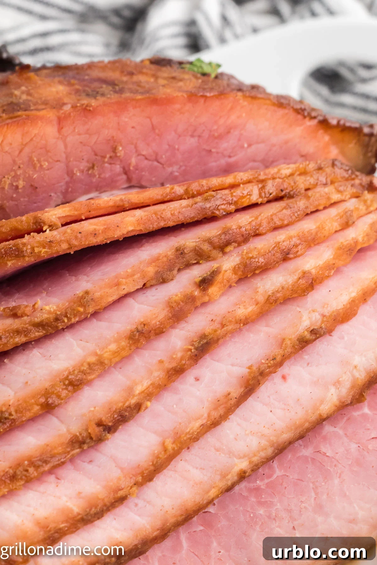 Close up image of smoked ham