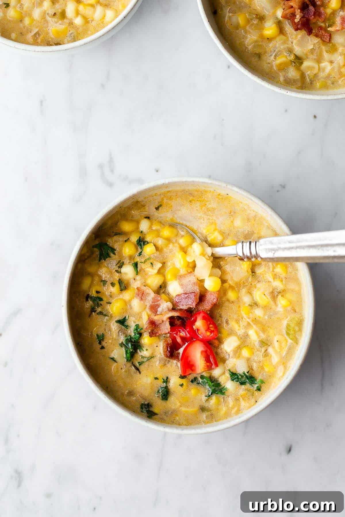 Corn and potato soup with bacon