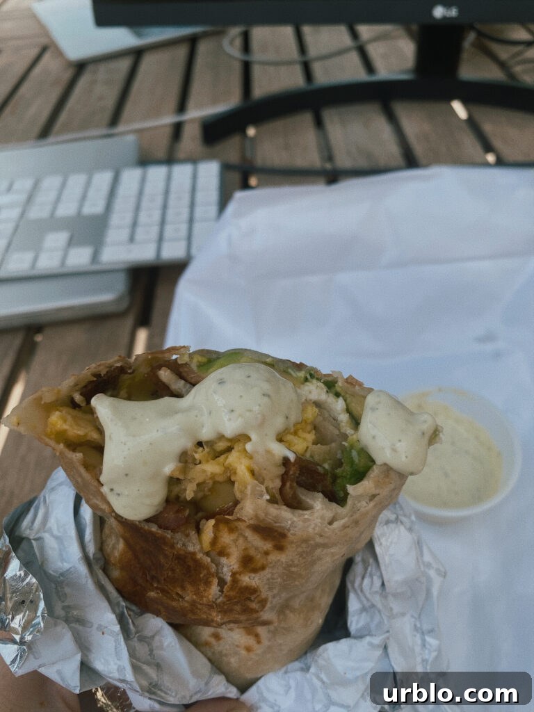Breakfast  burrito with sauce 