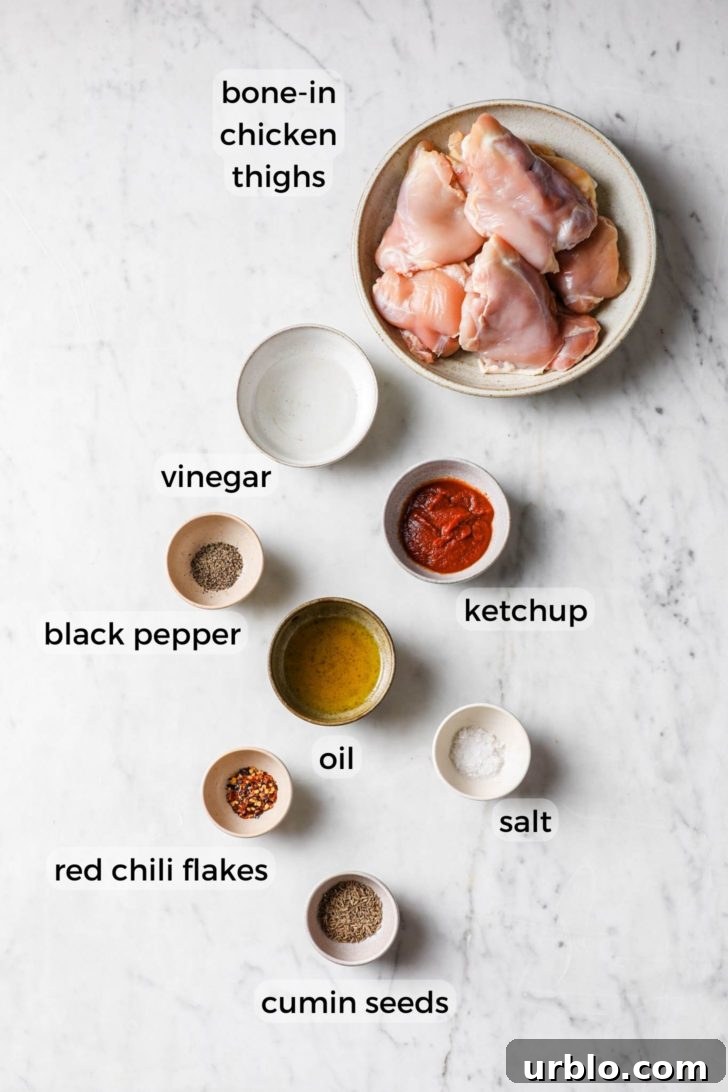 Bone-in chicken thighs ingredients.