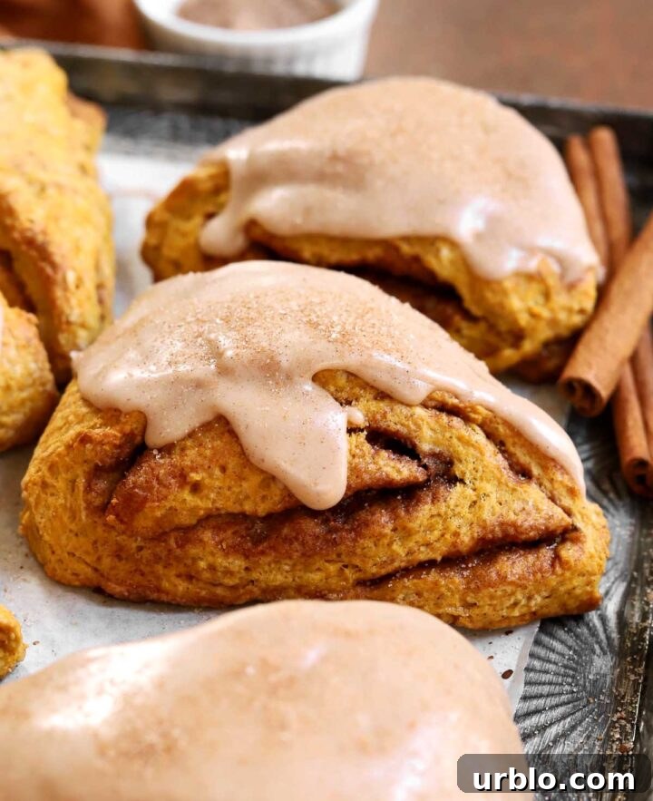 cinnamon swirl pumpkin scones with glaze