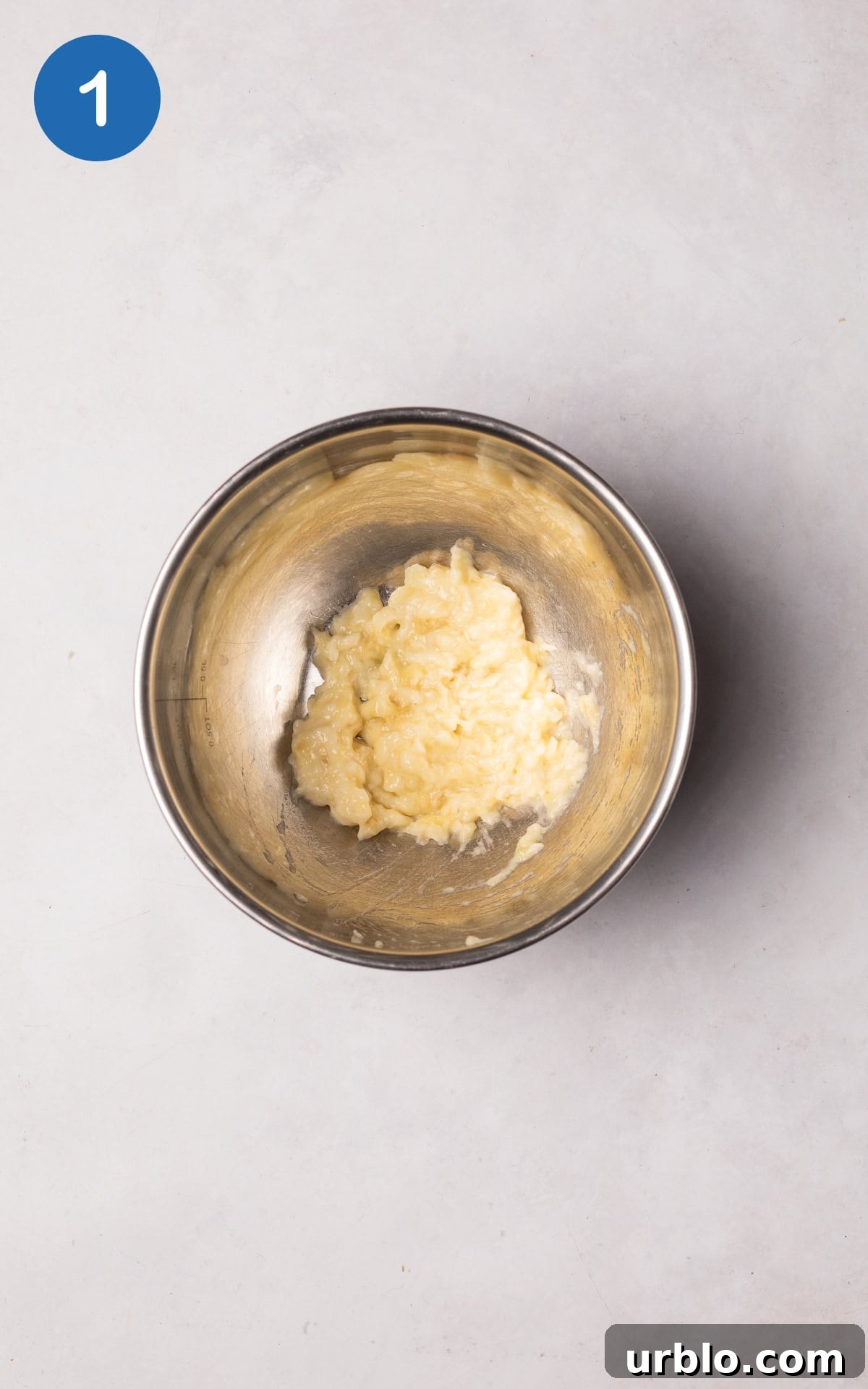 mashed banana in a bowl.