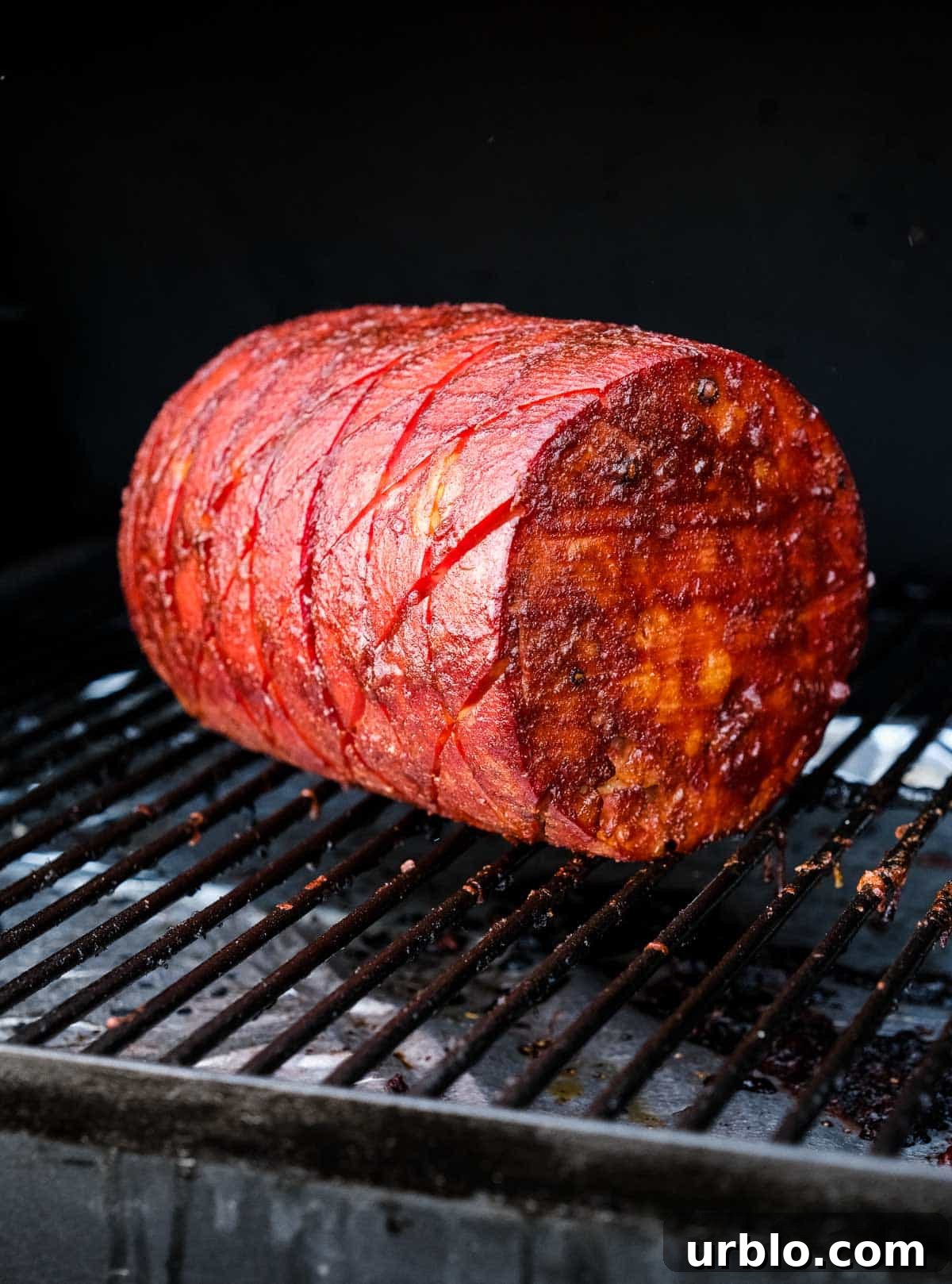 Smoked Mortadella cooking in a pellet smoker