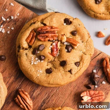 Square image of brown butter pecan cookies.