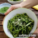 Easy Green Pesto Pasta - Holding It in Hands