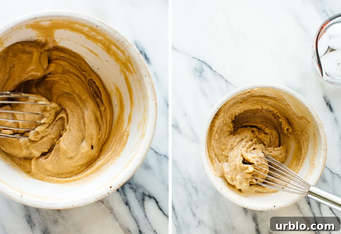 whisking tahini sauce