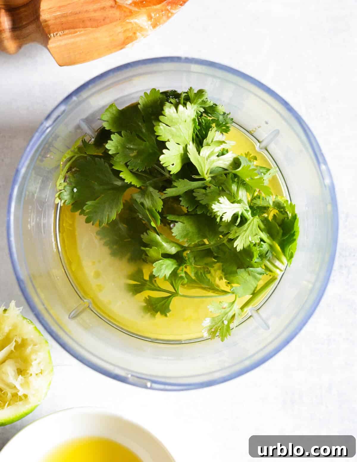 cilantro, olive oil, lime, and honey in a mini food processor.