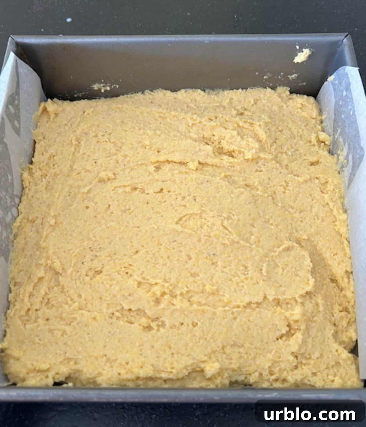 Moist Fluffy Cornbread Recipe Without Buttermilk 6 Cornbread ready to bake in 8x8 pan.