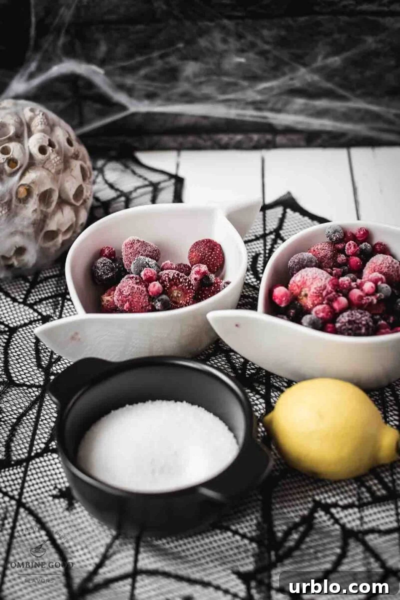 Ingredients - blood syrup - berry mix, lemon juice, sugar.