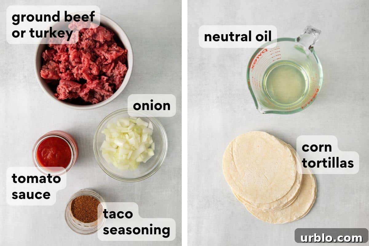 gluten-free taco ingredients measured and labeled.