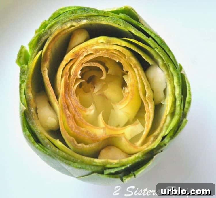 A opened artichoke.