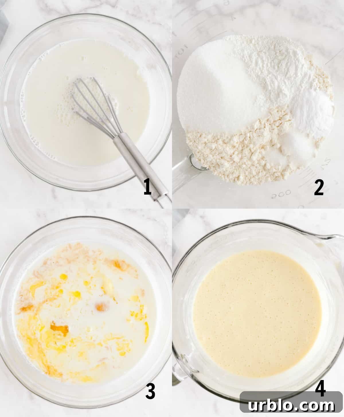 steps to mix together pancake batter