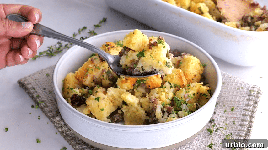 cornbread dressing in a bowl