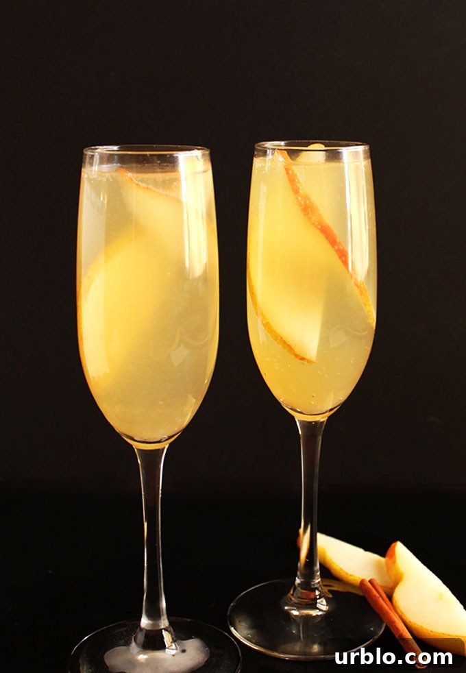 Pear Mimosa. Sweet pear with a hint of cinnamon. And a lot of bubbly! Perfect for any type of celebration!
