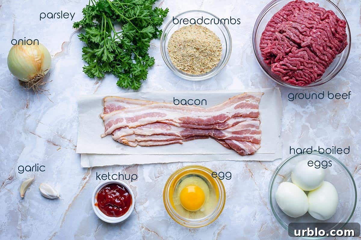 Meatloaf ingredients on a counter.