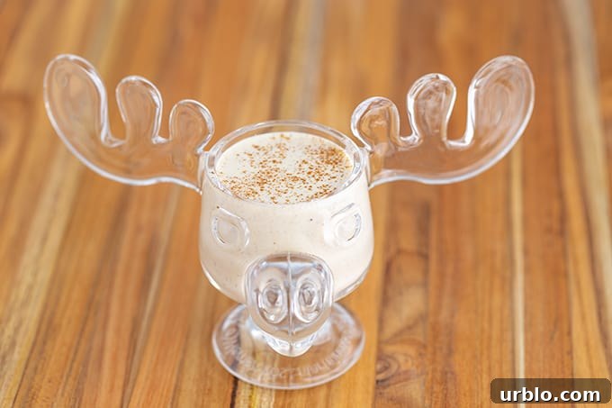 eggnog in a moose cup on wood
