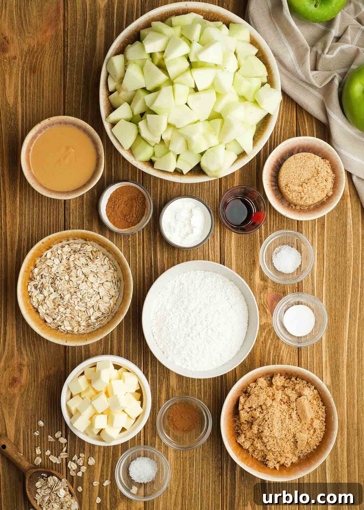 apple crisp ingredients on a wooden table
