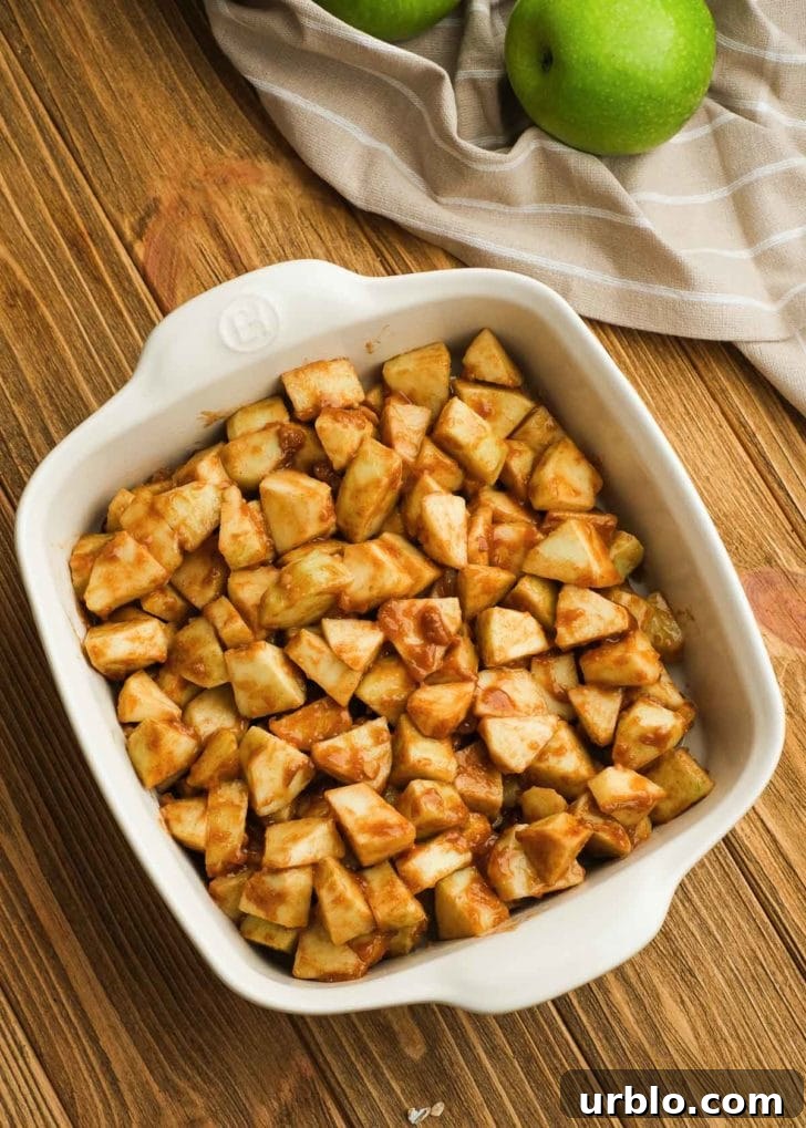 apple filling in a square baking dish