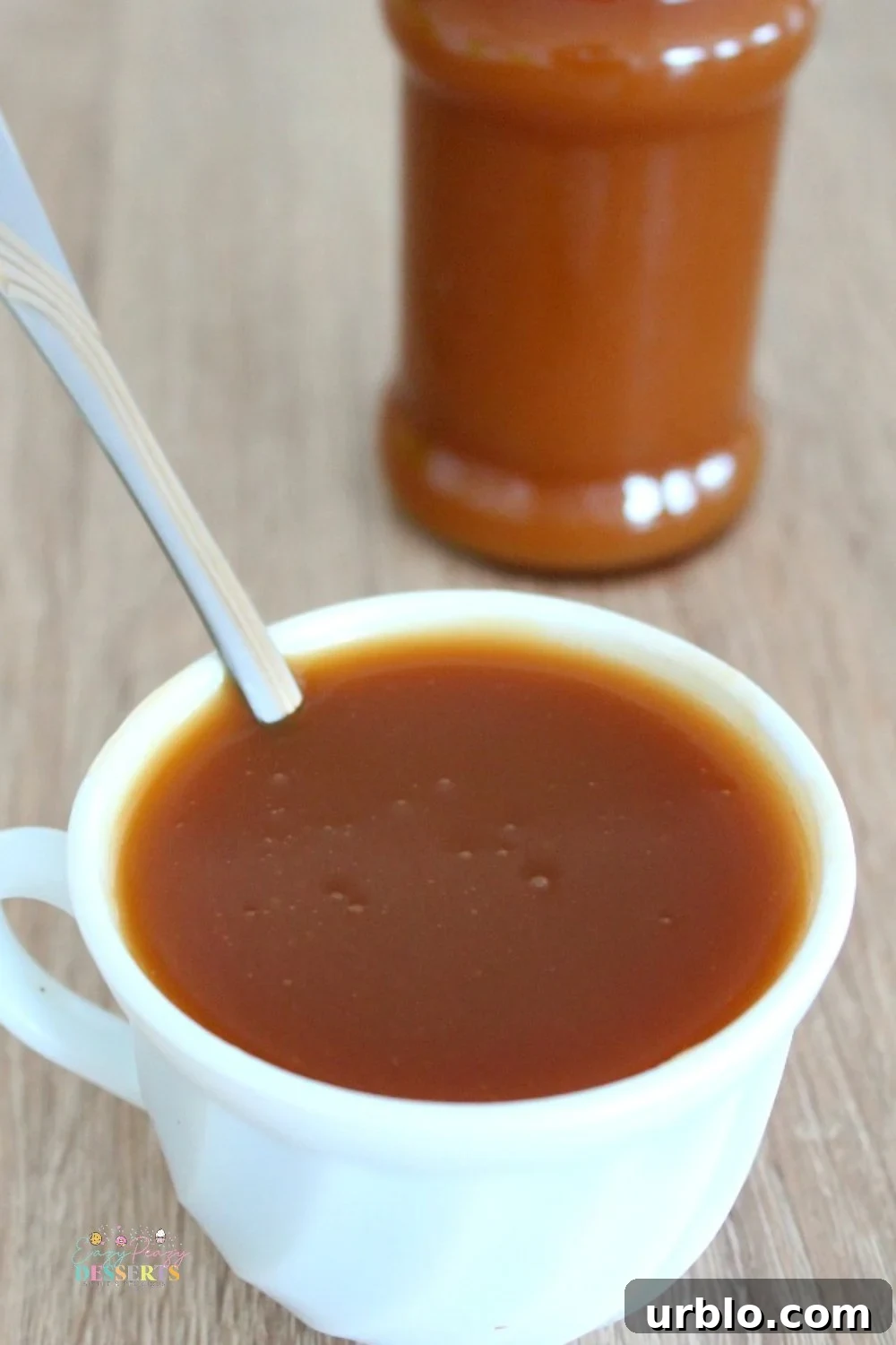 Salted caramel sauce in a cup