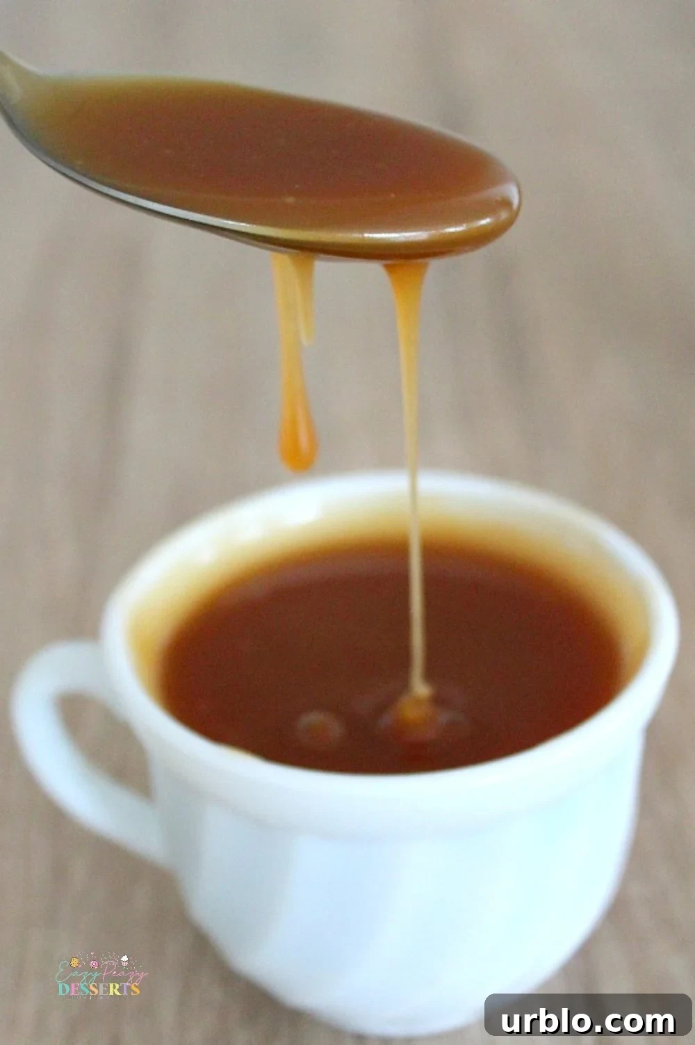 Close up image of homemade salted caramel sauce