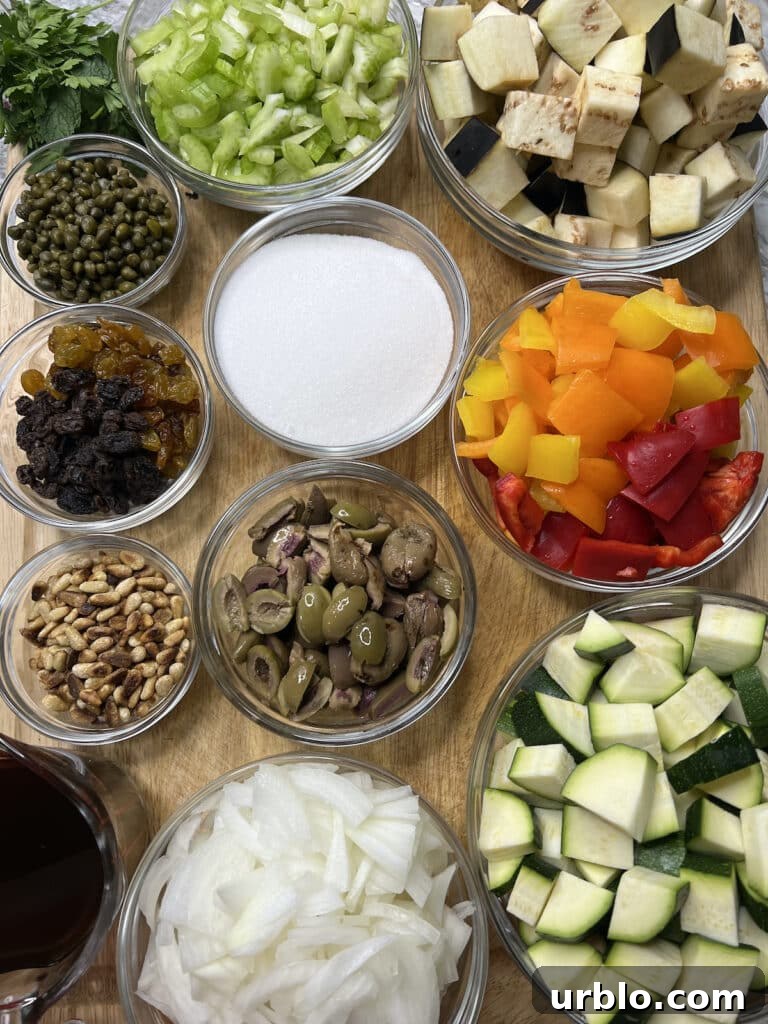 Prepped ingredients for Vegetable Caponata.