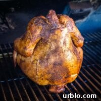 close up smoked beer can chicken on the smoker