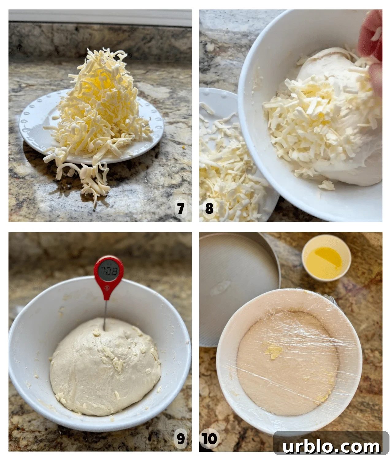 Butter being added to the dough during the bulk fermentation process.