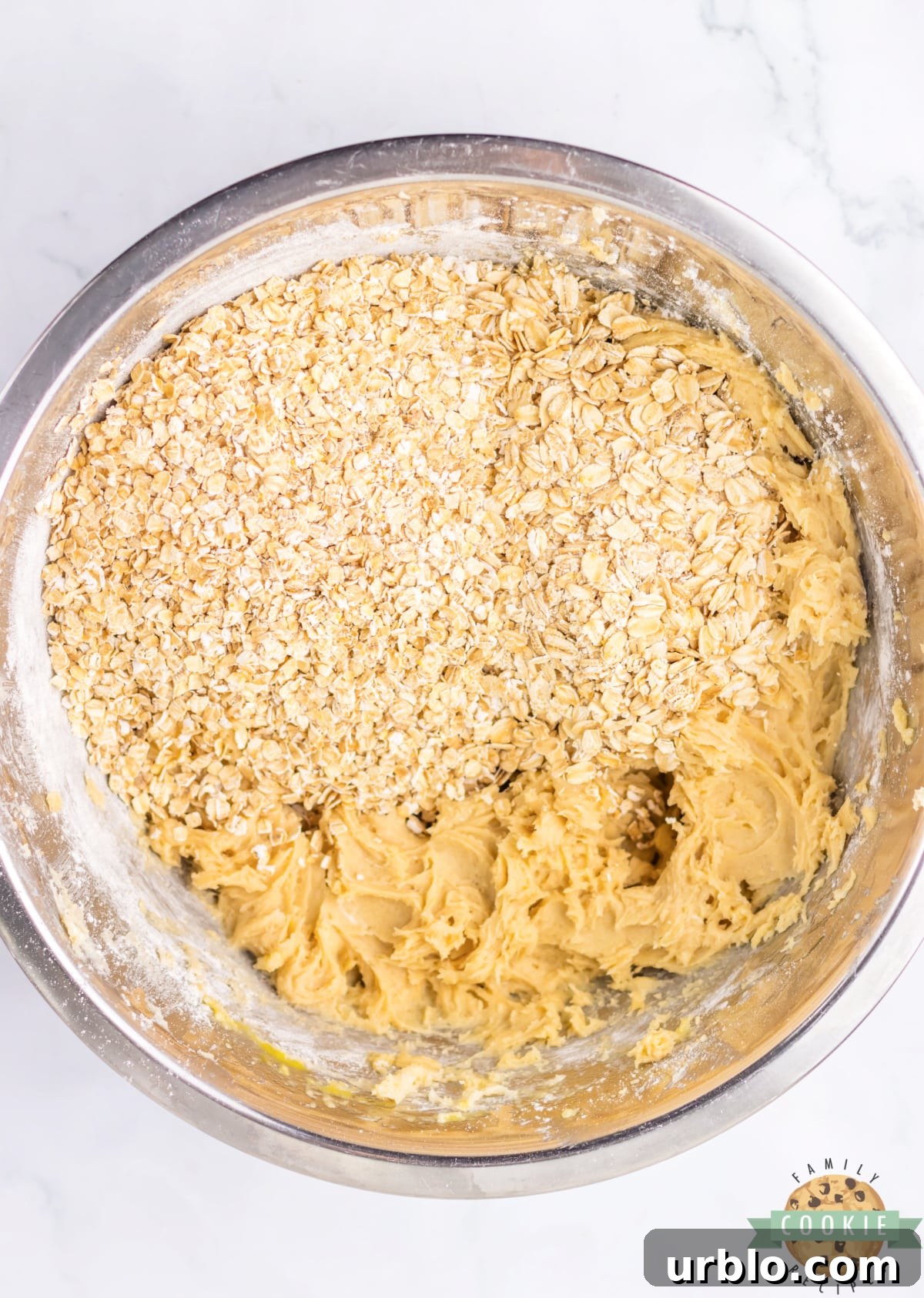 Add the oats to the cookie dough.