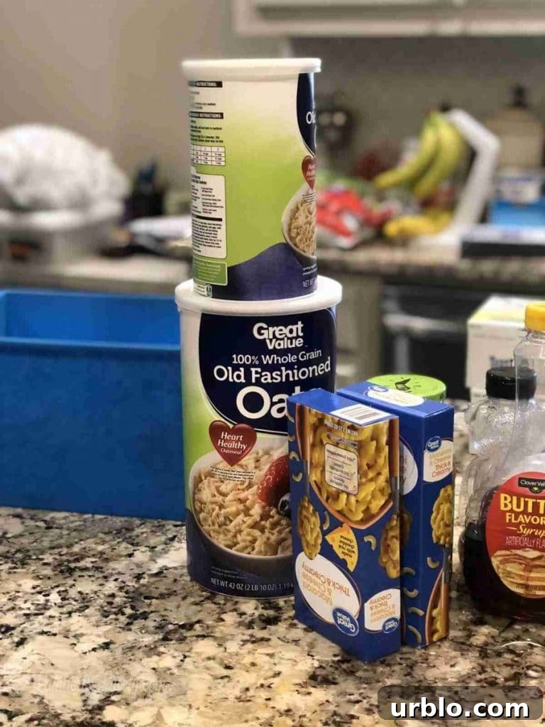 similar foods grouped together on a counter.