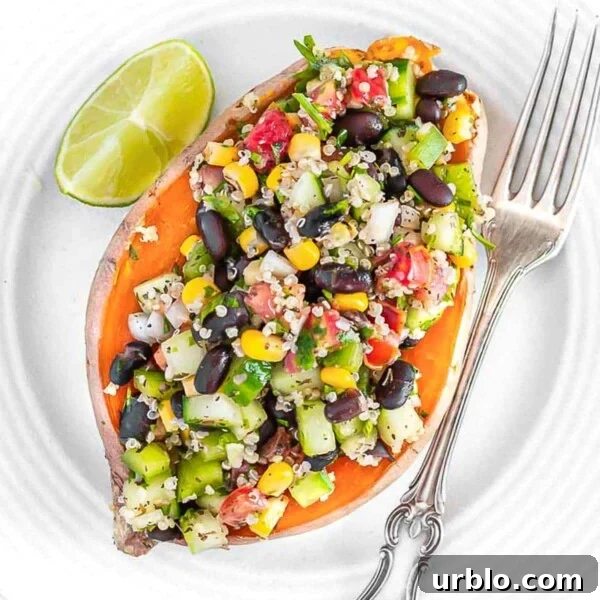 Microwave sweet potato with quinoa and black beans