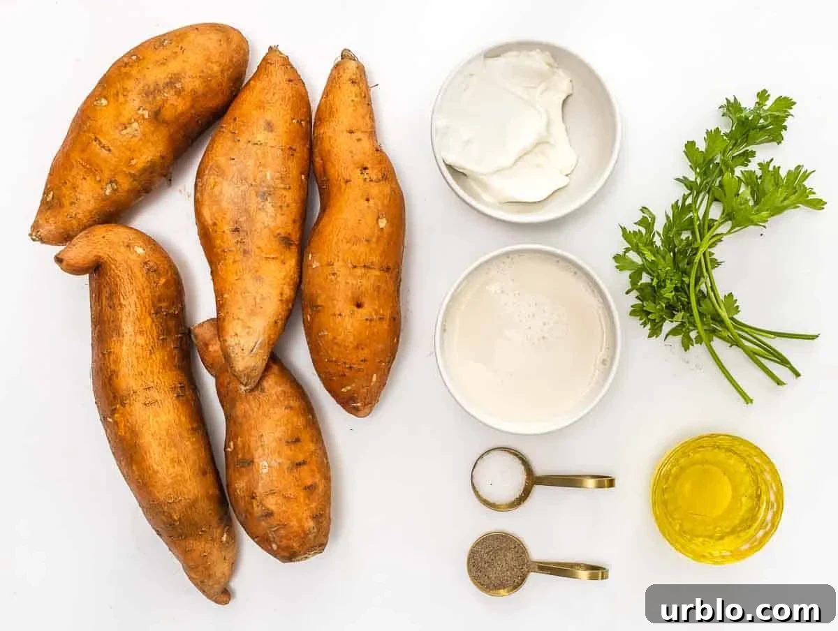 ingredients for savory mashed sweet potatoes