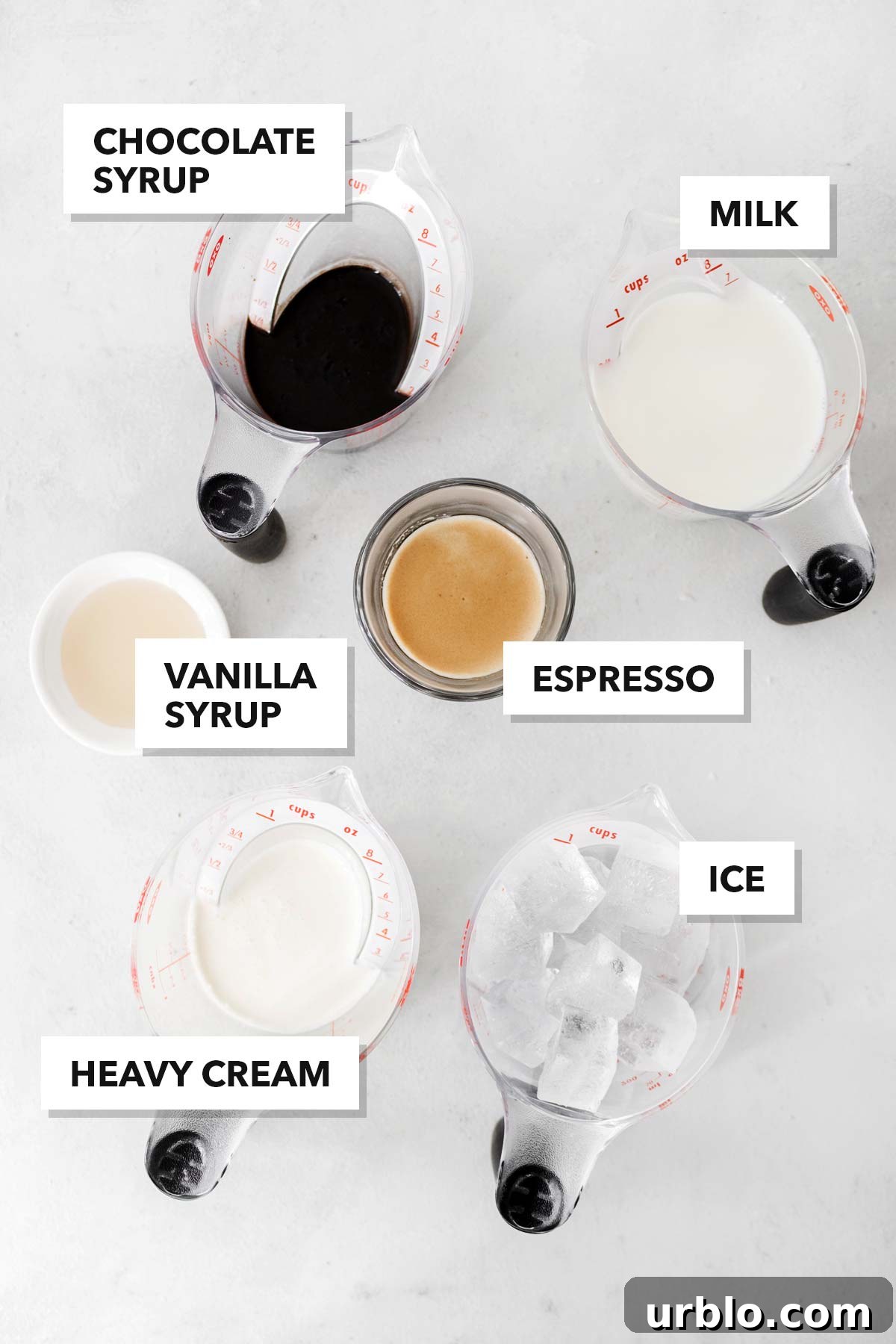 Ingredients for iced mocha.