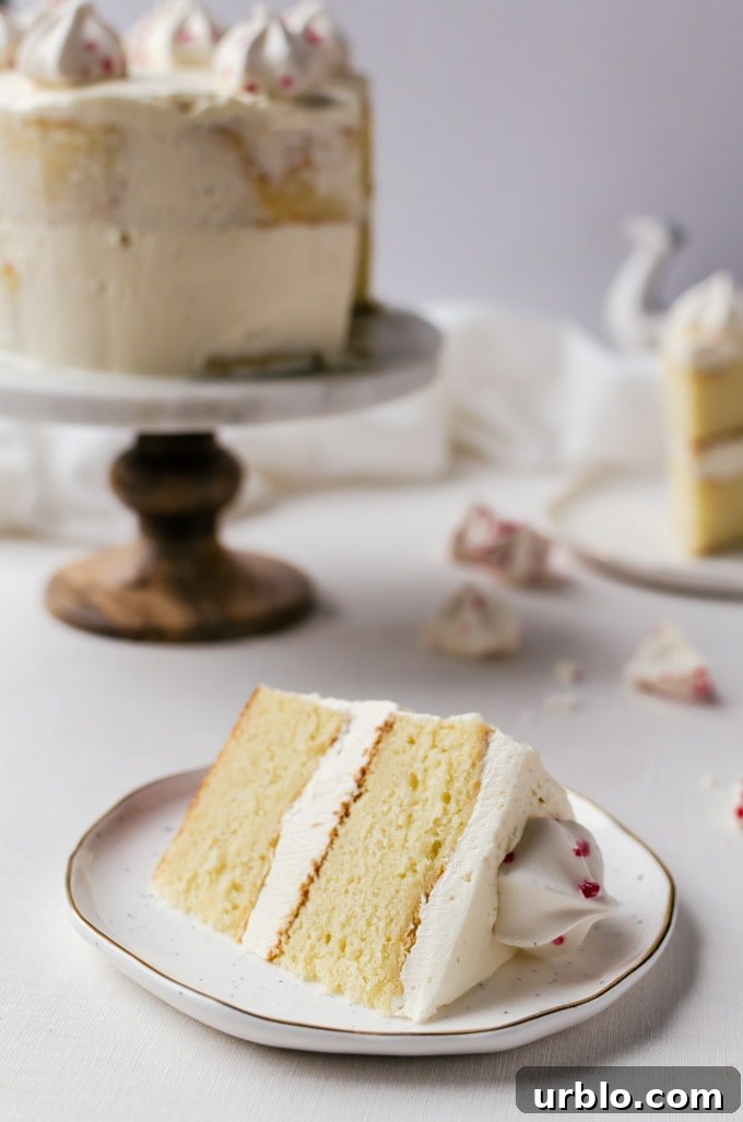 White chocolate cake with peppermint frosting