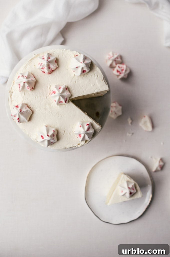 White chocolate cake with peppermint buttercream frosting