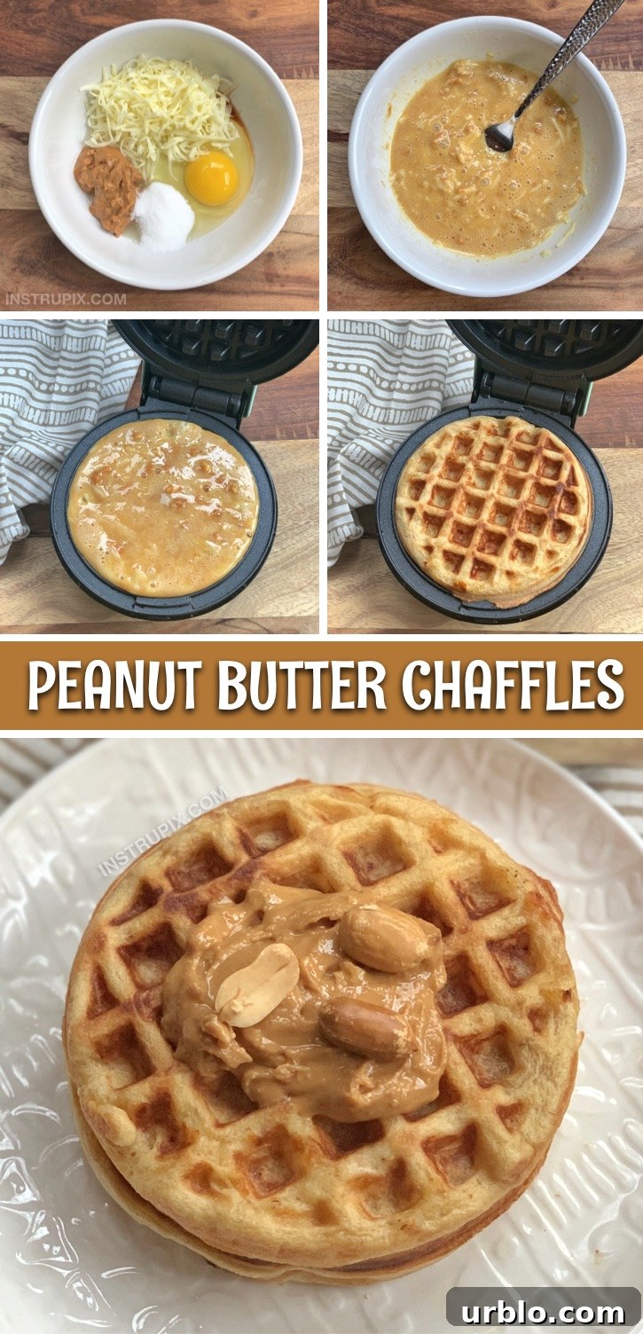 Looking for keto breakfast ideas for beginners? This Easy Keto Peanut Butter Chaffles Recipe is made with just 5 ingredients and only takes a few minutes to make in your mini waffle maker! These peanut butter chaffles are my new favorite sweet low carb breakfast. So simple to make and perfect for beginners on a ketogenic diet. #keto #chaffles #instrupix