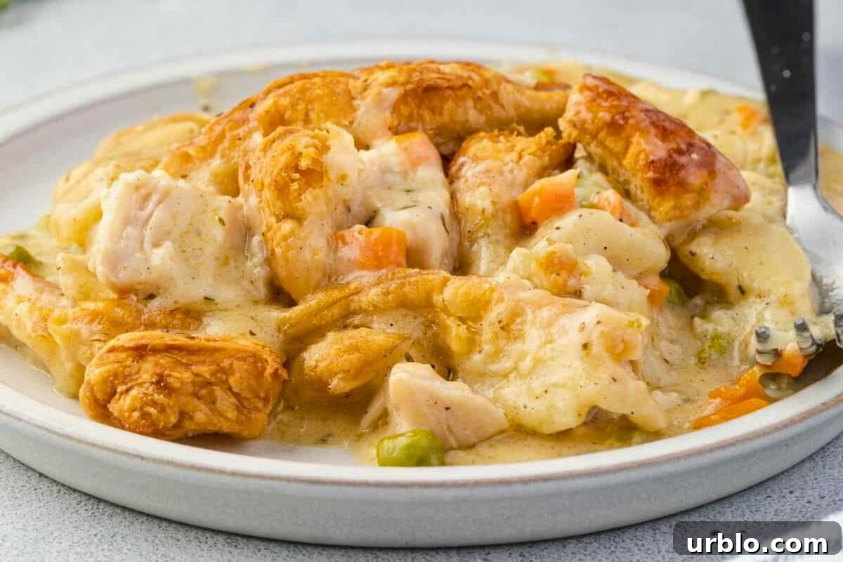 Golden turkey pot pie with puff pastry crust.