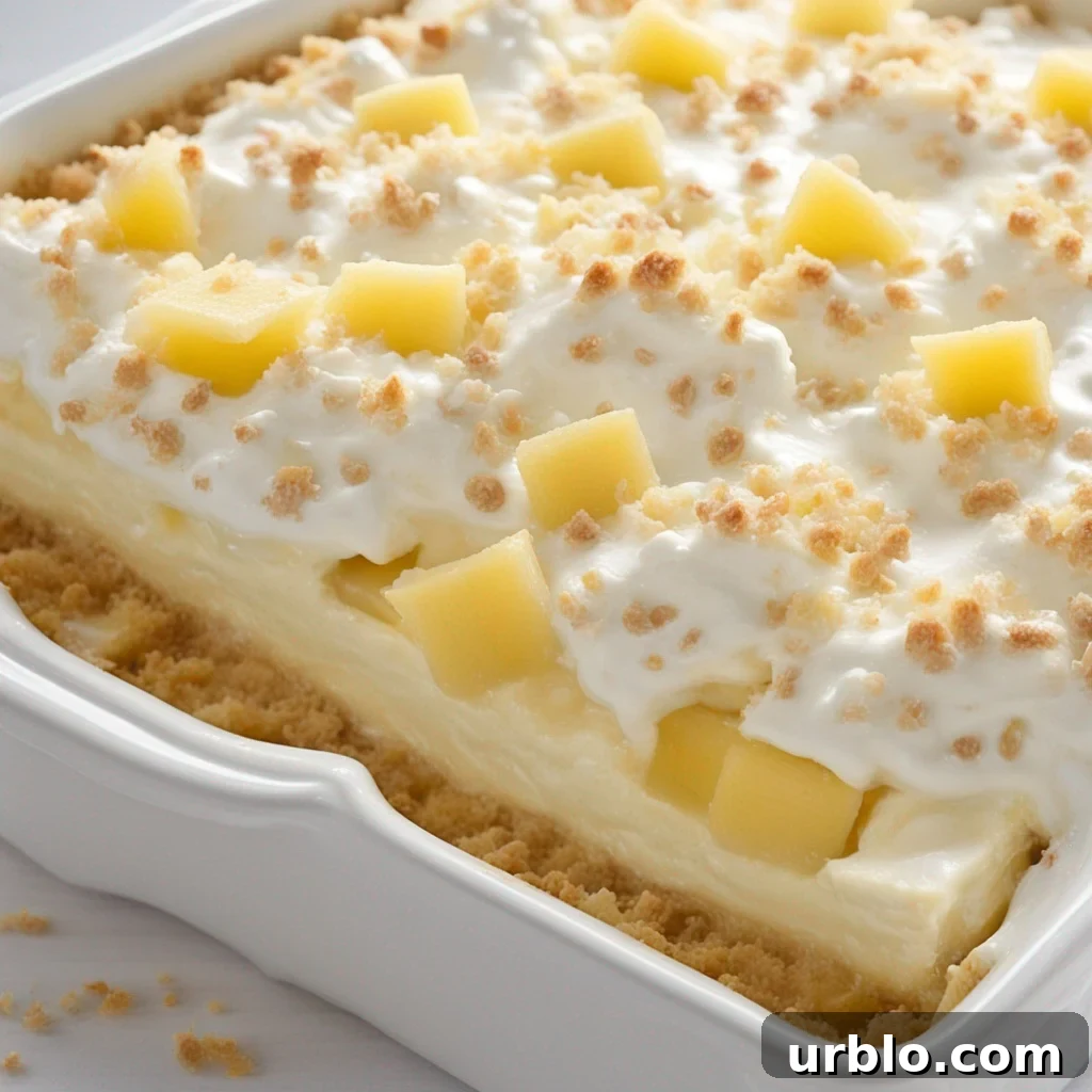 Chilled No-Bake Pineapple Cream Dessert ready to serve.