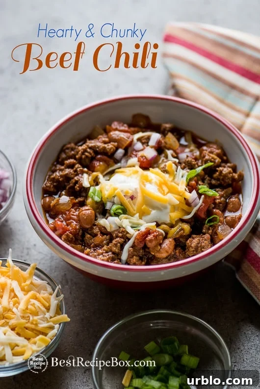 Dad's Famous Chunky Beef Chili Recipe with Beans | @bestrecipebox Chunky Beef Chili Recipe with Beans in a bowl