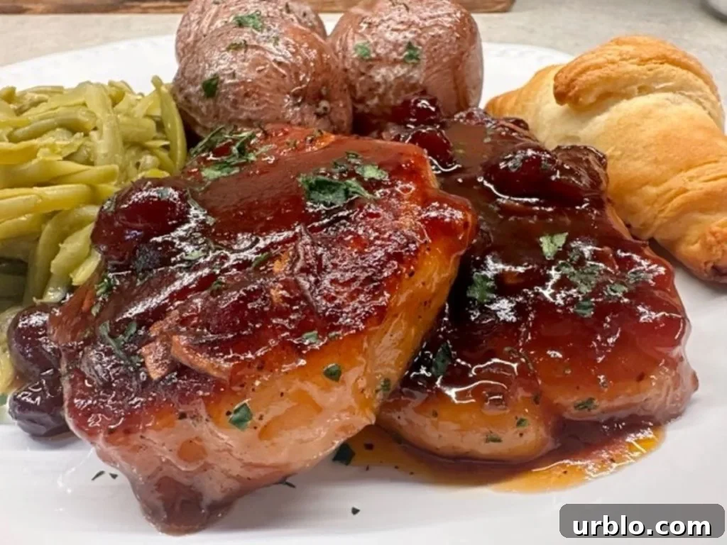 served cranberry baked boneless pork chops
