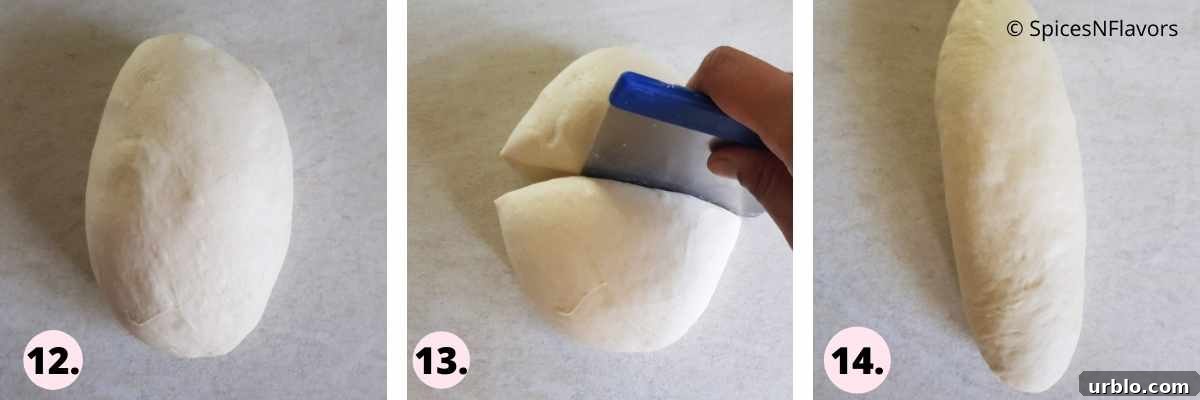 collage of steps explaining how to shape the bread dough