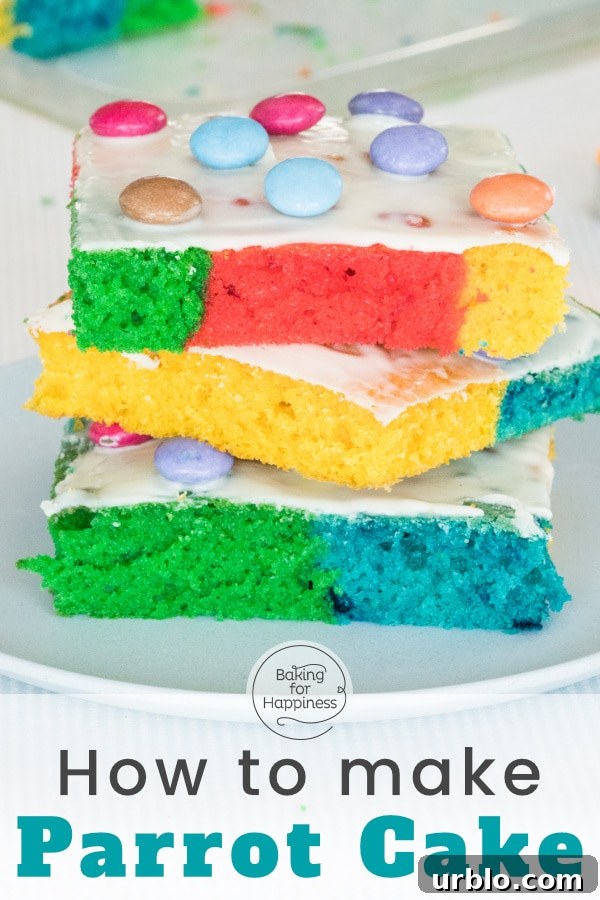 Rainbow Parrot Sheet Cake: Bright, Layered Party Dessert 8 This easy, colorful rainbow sheet cake, also known as parrot cake, made of sponge (parrot cake), is a real eye-catcher: beautiful and soo delicious!
