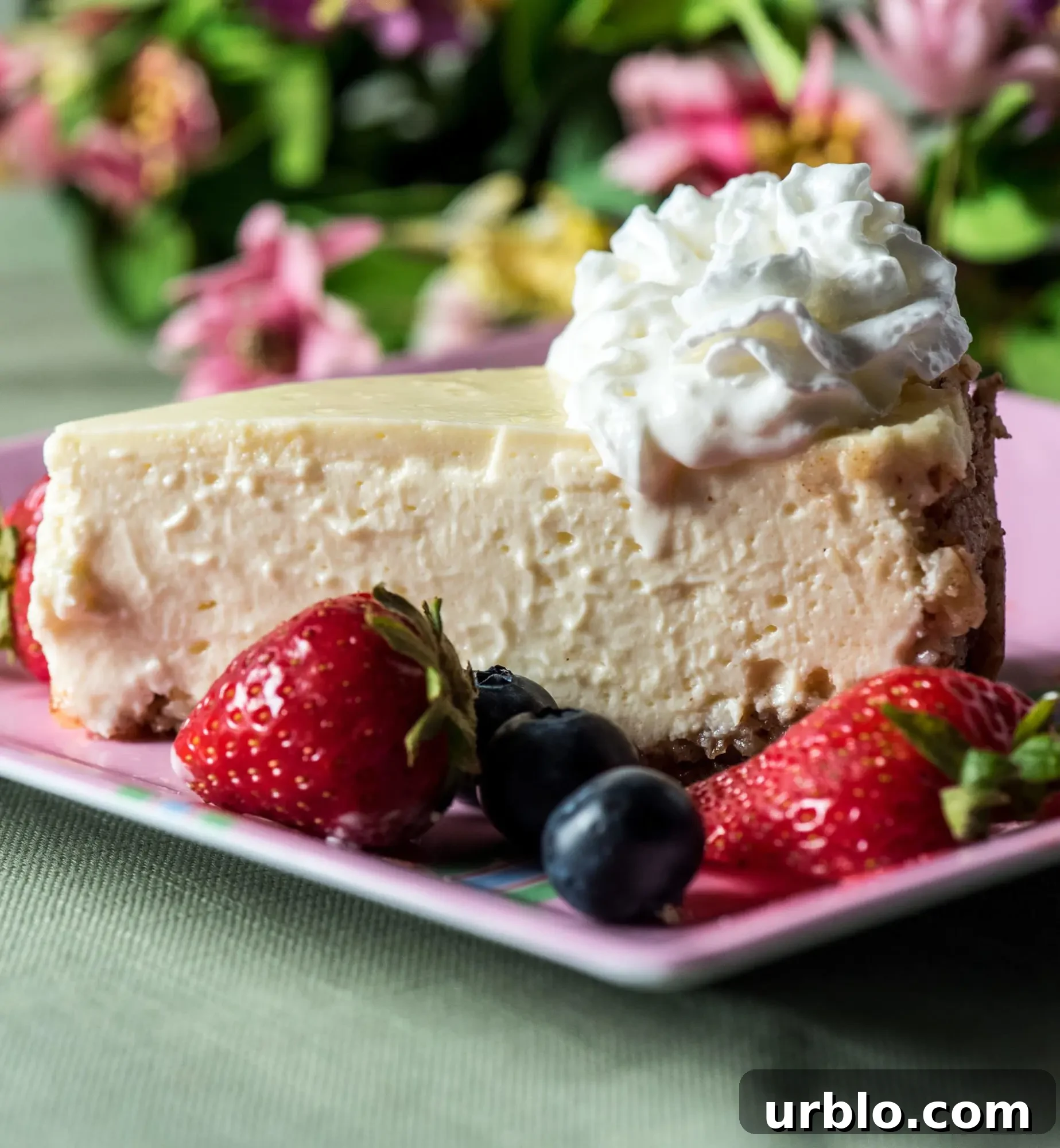 Closeup low carb cheesecake with berries